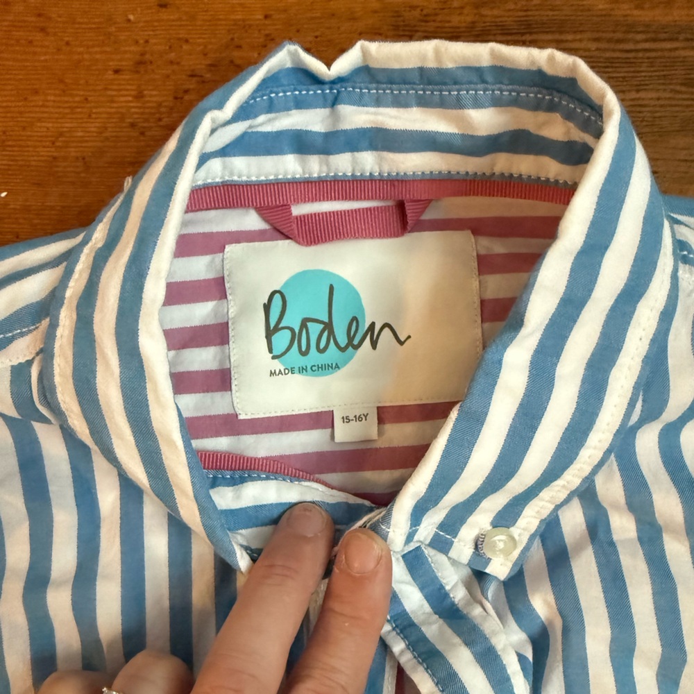 Boden Blue and White Striped Button Down Shirt - Size 15 / 16 - Picture 3 of 3